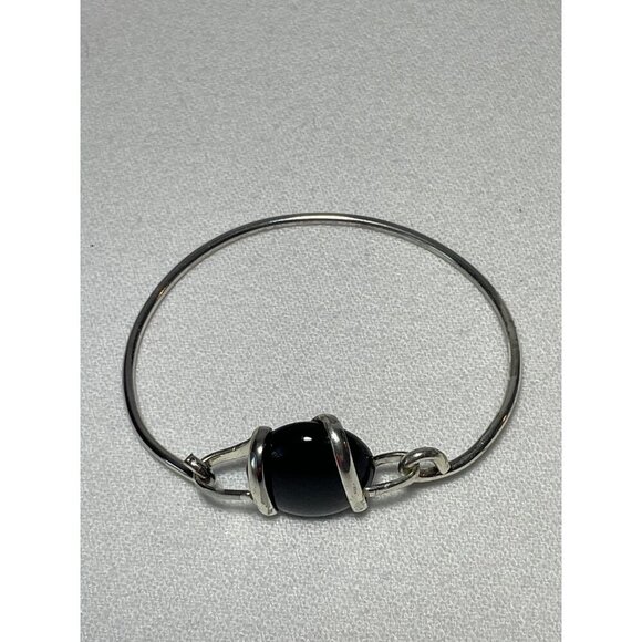 Vtg Silver Wrapped Wire Green Copper Black White Glass Bangle Bracelets 4 in lot - Picture 4 of 8